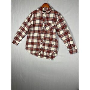 GAP Flannel Womens M Red White Plaid Shirt Long Sleeve Casual Cabincore